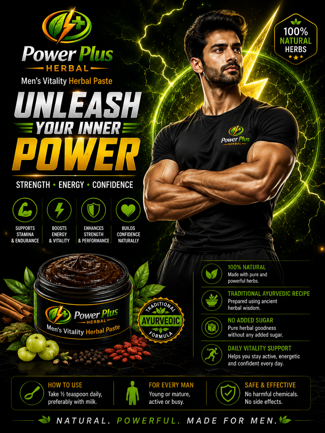 PowerPlus Men's Vitality Herbal Paste Premium Herbal Wellness Formula, PowerPlus Herbal Men's Vitality Paste Luxury Product Display, Premium Herbal Vitality Paste with Natural Ingredients, Natural Vitality Support Herbal Paste by PowerPlus Herbal, Traditional Ayurvedic Inspired Vitality Herbal Formula, Herbal Wellness Paste with Honey Ajwain and Cardamom, Premium Men's Vitality Herbal Paste Product Image, Natural Energy Support Herbal Formula, Herbal Stamina Support Product Photography, PowerPlus Herbal Wellness Supplement