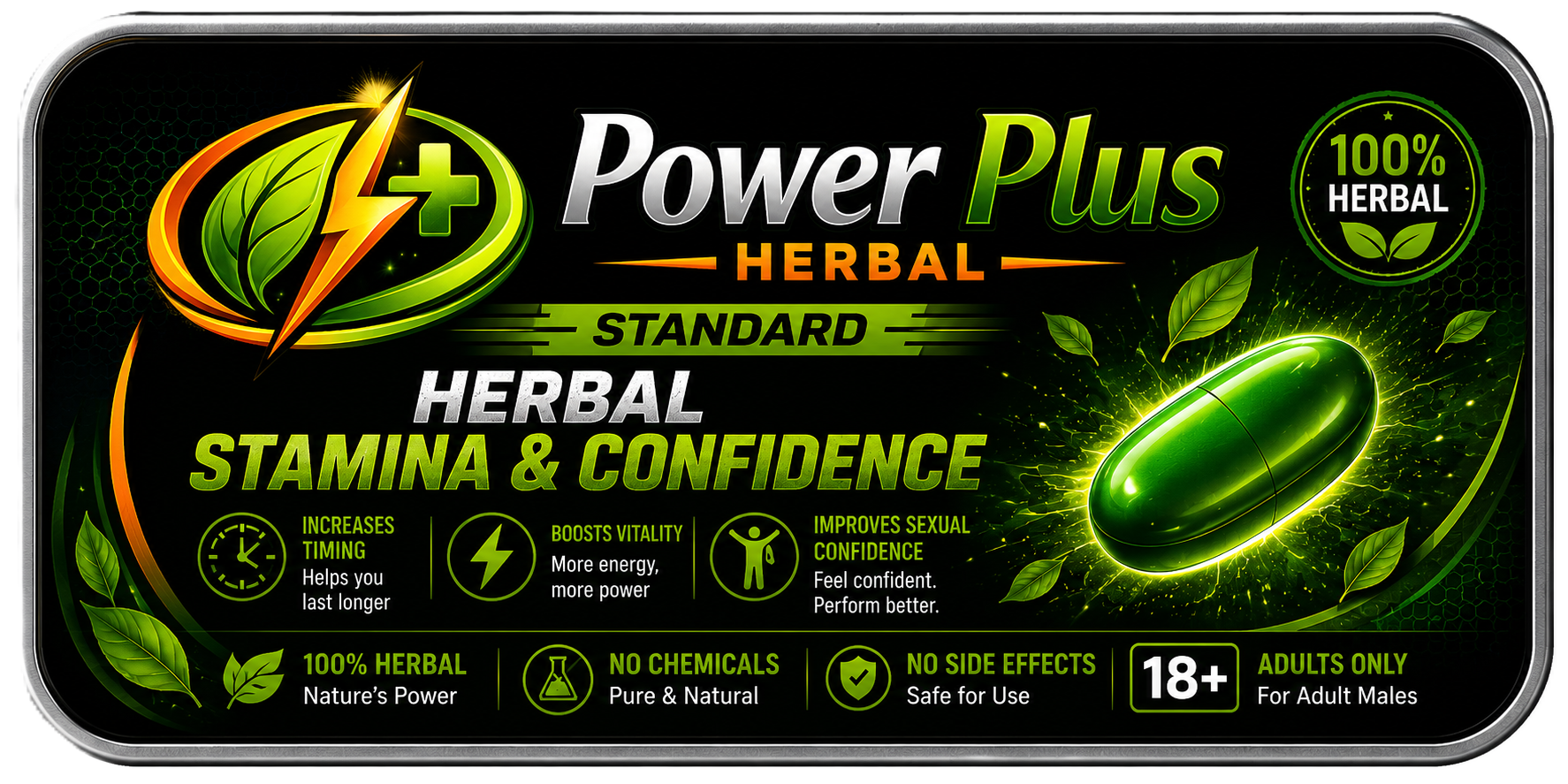 Premium steel box herbal stamina supplement by PowerPlus Herbal